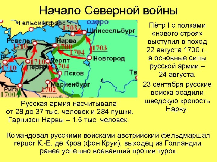 Начало Северной войны Русская армия насчитывала от 28 до 37 тыс. человек и 284