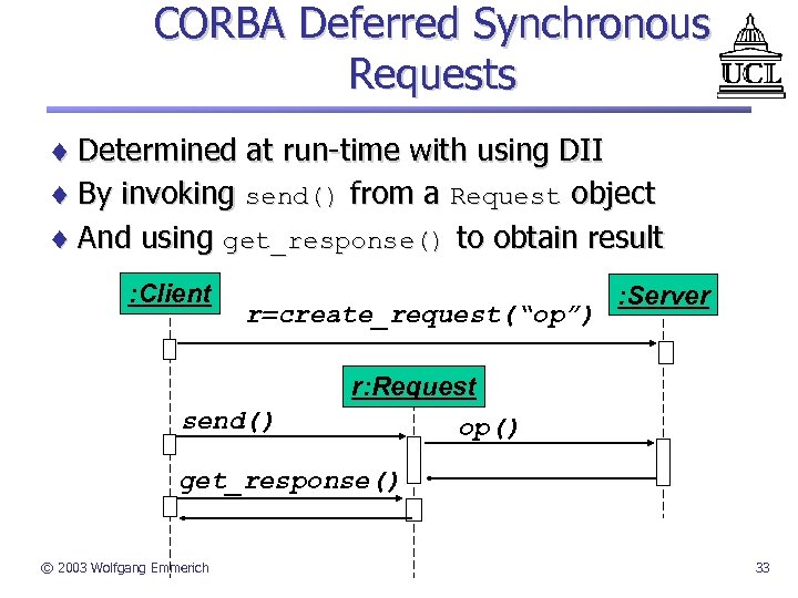 CORBA Deferred Synchronous Requests ¨ Determined at run-time with using DII ¨ By invoking