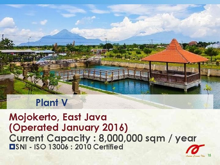 Plant V Mojokerto, East Java (Operated January 2016) Current Capacity : 8, 000 sqm
