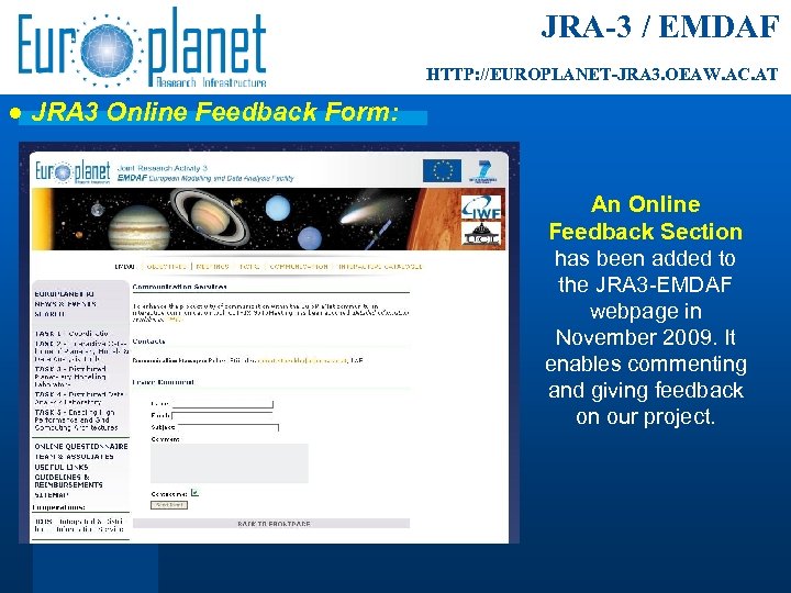 JRA-3 / EMDAF HTTP: //EUROPLANET-JRA 3. OEAW. AC. AT ● JRA 3 Online Feedback
