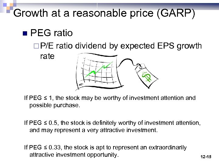 Growth at a reasonable price (GARP) n PEG ratio ¨ P/E ratio dividend by