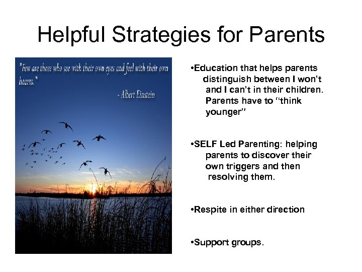 Helpful Strategies for Parents • Education that helps parents distinguish between I won’t and