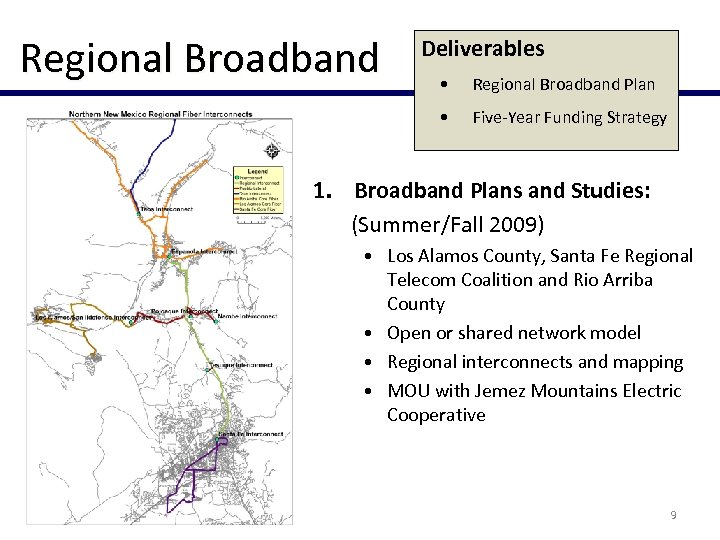 Regional Broadband Deliverables • Regional Broadband Plan • Five-Year Funding Strategy 1. Broadband Plans