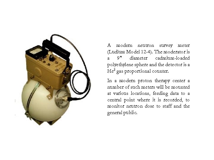 A modern neutron survey meter (Ludlum Model 12 -4). The moderator is a 9″