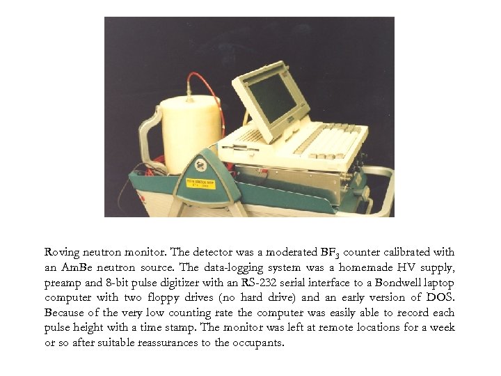 Roving neutron monitor. The detector was a moderated BF 3 counter calibrated with an