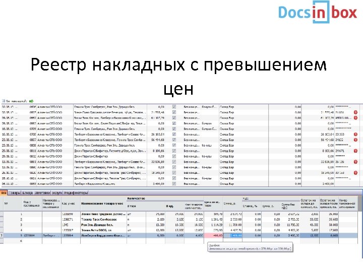 Реестр накладных с превышением цен 