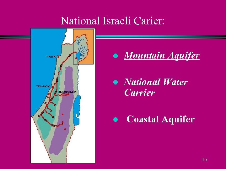 National Israeli Carier: l Mountain Aquifer l National Water Carrier l Coastal Aquifer 10