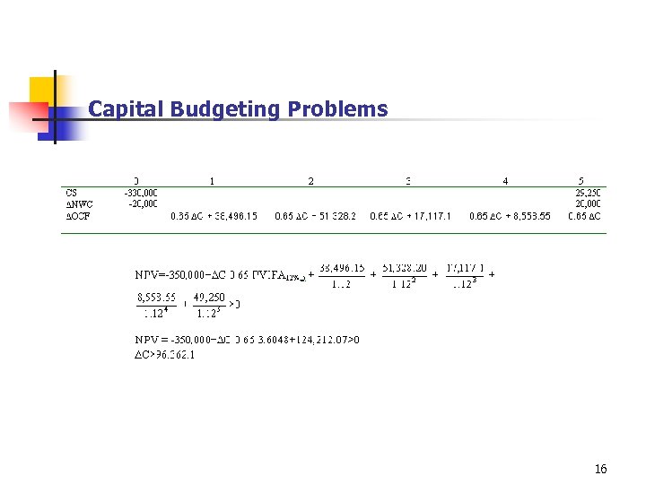 Capital Budgeting Problems 16 