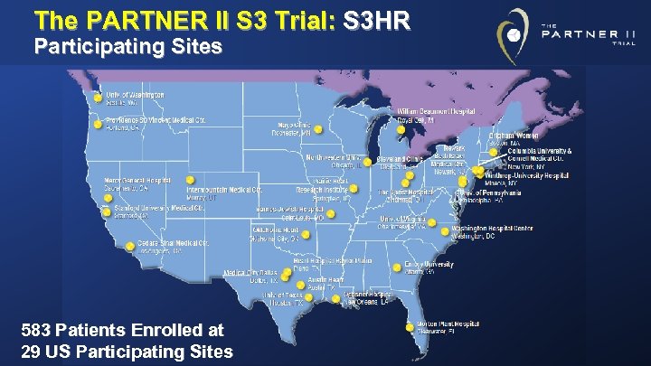 The PARTNER II S 3 Trial: S 3 HR Participating Sites 583 Patients Enrolled