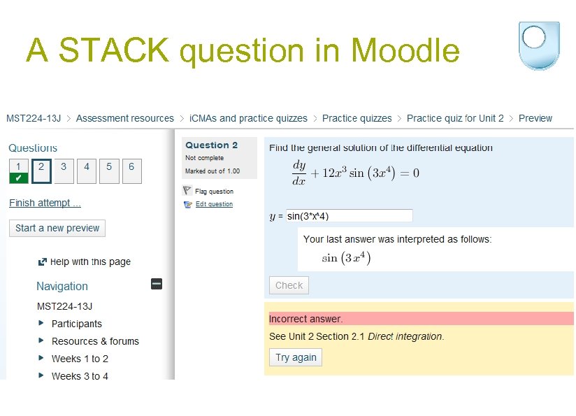 A STACK question in Moodle 