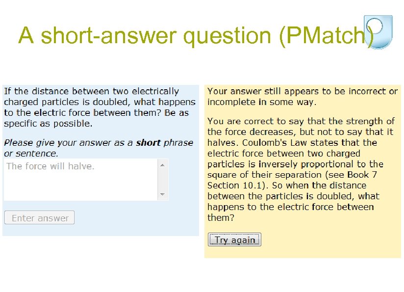 A short-answer question (PMatch) 