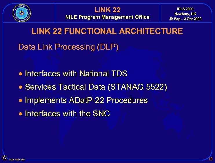 LINK 22 NILE Program Management Office IDLS 2003 Newbury, UK 30 Sep – 2