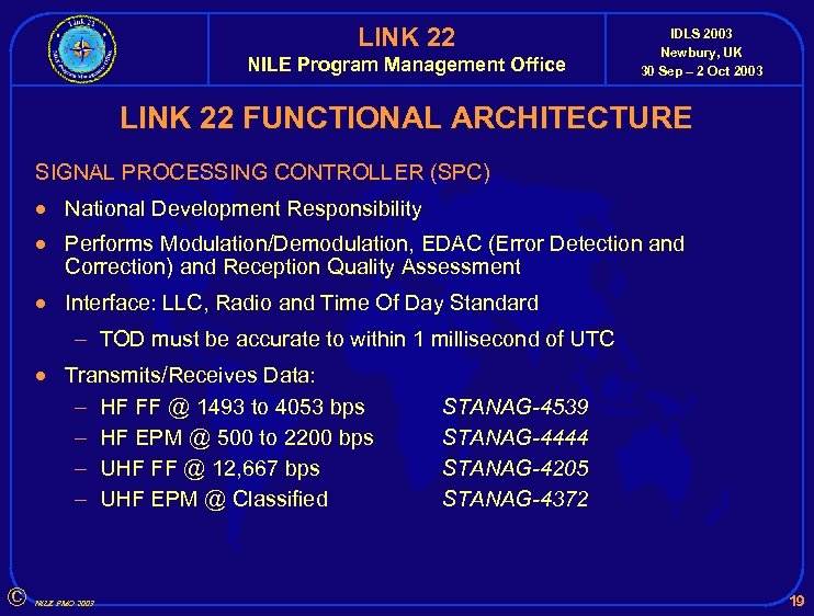 LINK 22 NILE Program Management Office IDLS 2003 Newbury, UK 30 Sep – 2