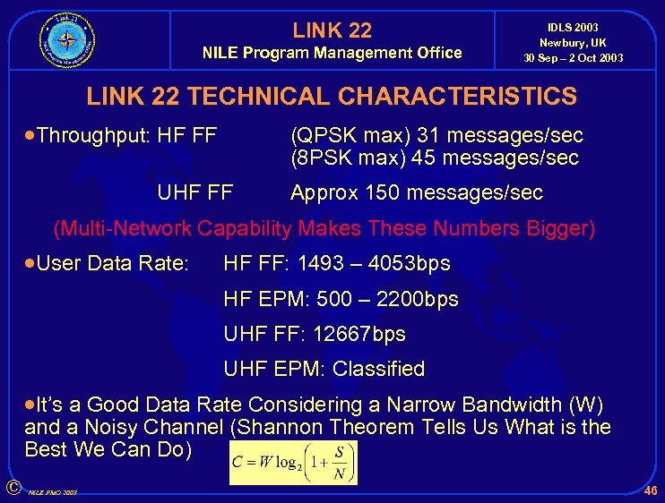 LINK 22 NILE Program Management Office IDLS 2003 Newbury, UK 30 Sep – 2