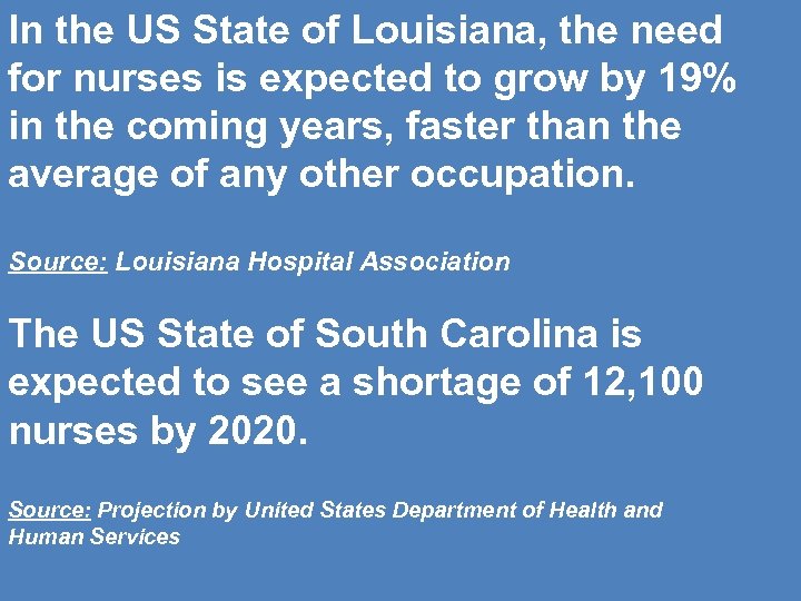 In the US State of Louisiana, the need for nurses is expected to grow