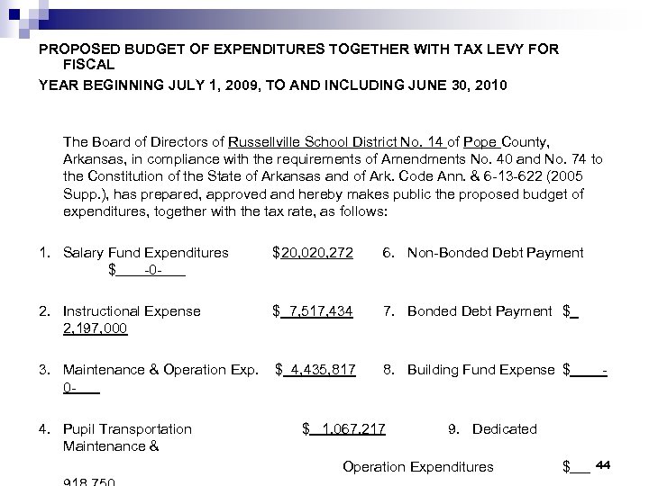 PROPOSED BUDGET OF EXPENDITURES TOGETHER WITH TAX LEVY FOR FISCAL YEAR BEGINNING JULY 1,