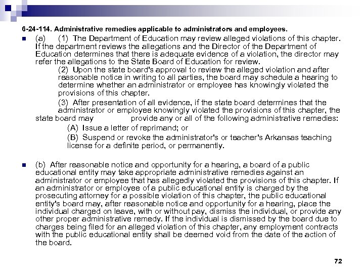 6 -24 -114. Administrative remedies applicable to administrators and employees. n n (a) (1)