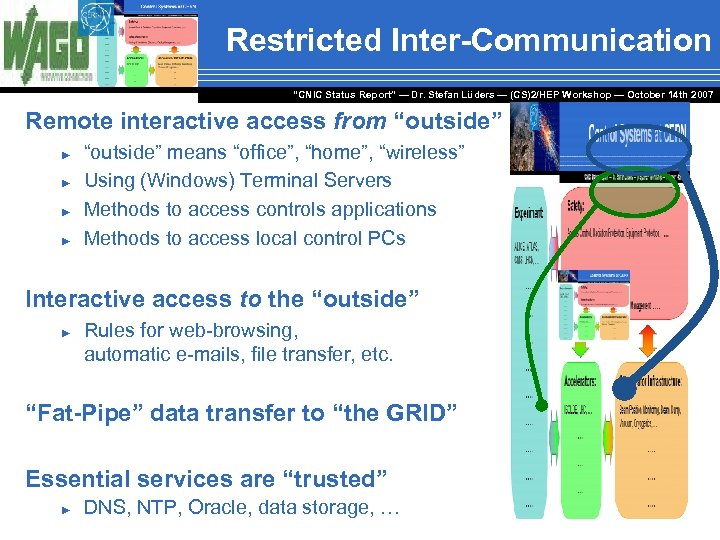 Restricted Inter-Communication “CNIC Status Report” — Dr. Stefan Lüders — (CS)2/HEP Workshop ― October
