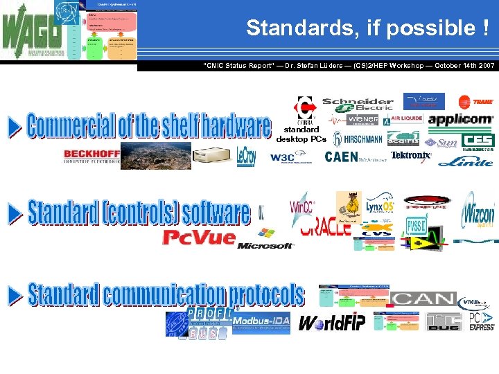 Standards, if possible ! “CNIC Status Report” — Dr. Stefan Lüders — (CS)2/HEP Workshop