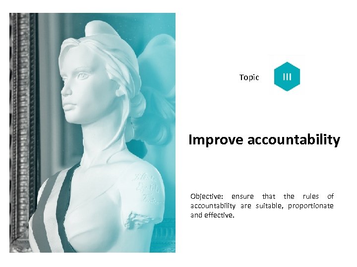 Topic Improve accountability Objective: ensure that the rules of accountability are suitable, proportionate and