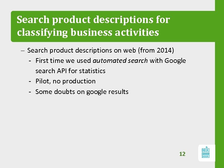Search product descriptions for classifying business activities – Search product descriptions on web (from