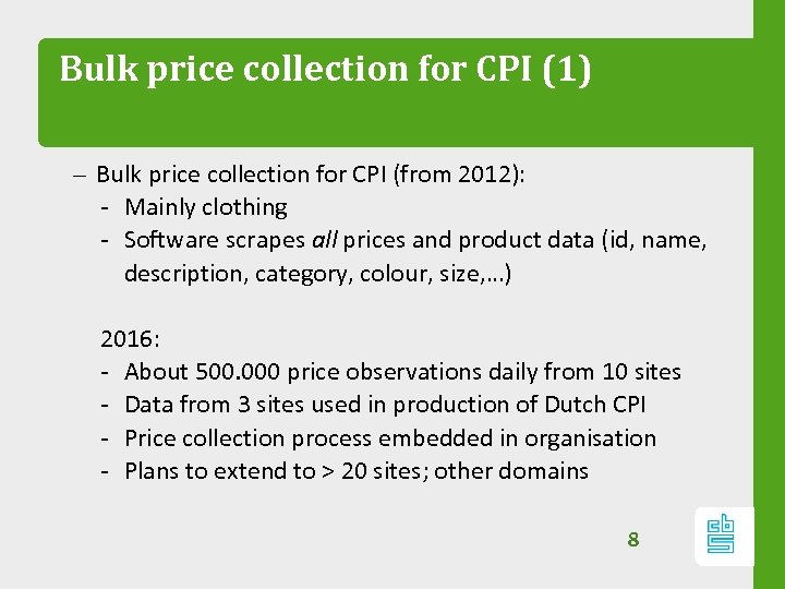 Bulk price collection for CPI (1) – Bulk price collection for CPI (from 2012):