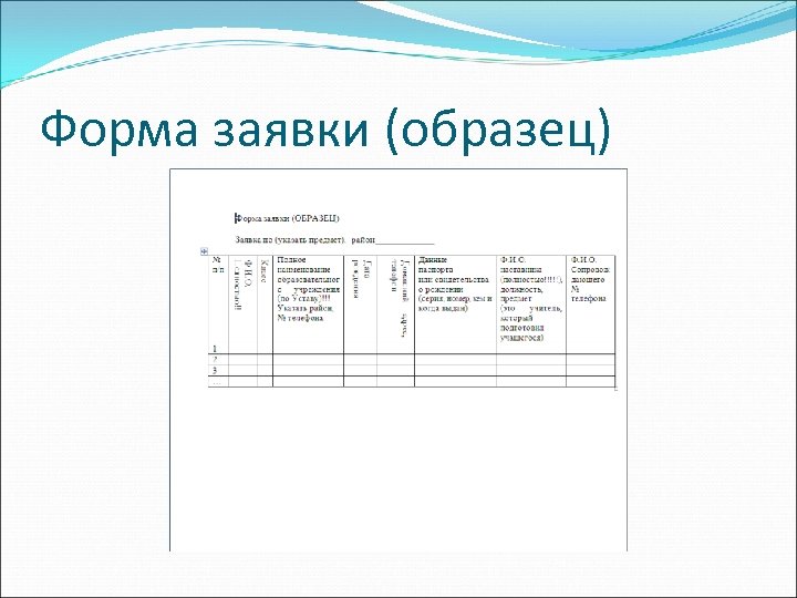 Форма заявки (образец) 