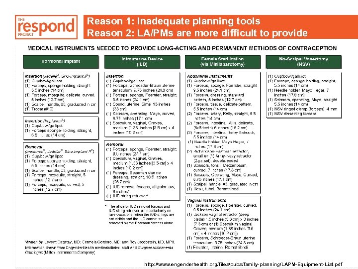 Reason 1: Inadequate planning tools Reason 2: LA/PMs are more difficult to provide http: