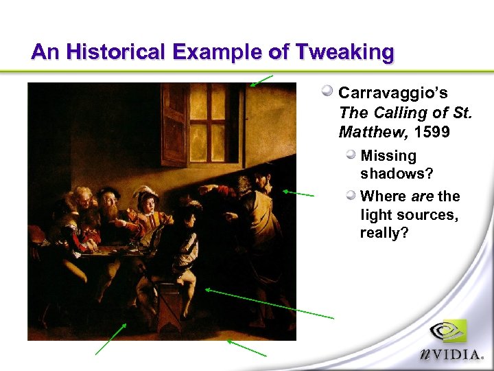An Historical Example of Tweaking Carravaggio’s The Calling of St. Matthew, 1599 Missing shadows?