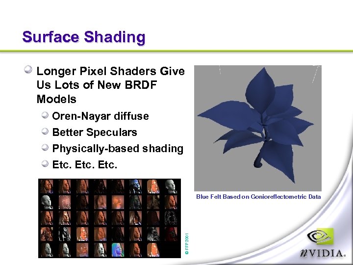 Surface Shading Longer Pixel Shaders Give Us Lots of New BRDF Models Oren-Nayar diffuse
