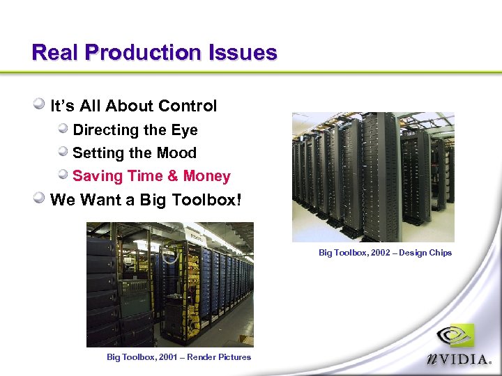 Real Production Issues It’s All About Control Directing the Eye Setting the Mood Saving