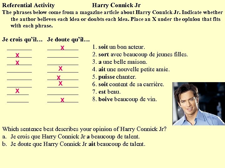 Referential Activity Harry Connick Jr The phrases below come from a magazine article about