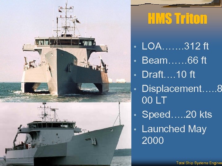 HMS Triton • • • LOA……. 312 ft Beam…… 66 ft Draft…. 10 ft