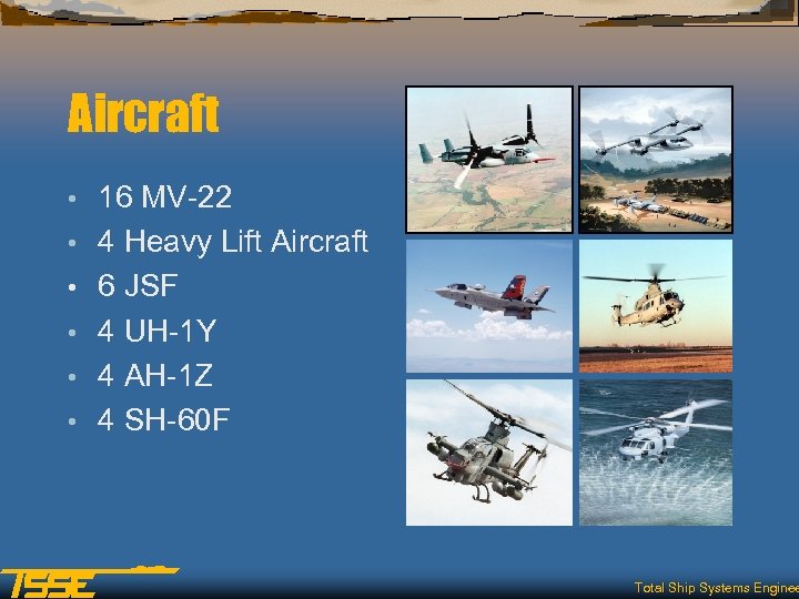 Aircraft • • • 16 MV-22 4 Heavy Lift Aircraft 6 JSF 4 UH-1