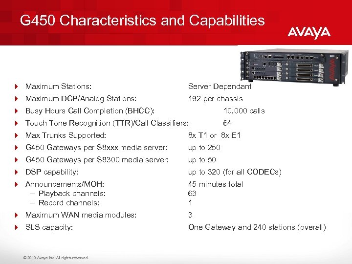 G 450 Characteristics and Capabilities 4 Maximum Stations: Server Dependant 4 Maximum DCP/Analog Stations: