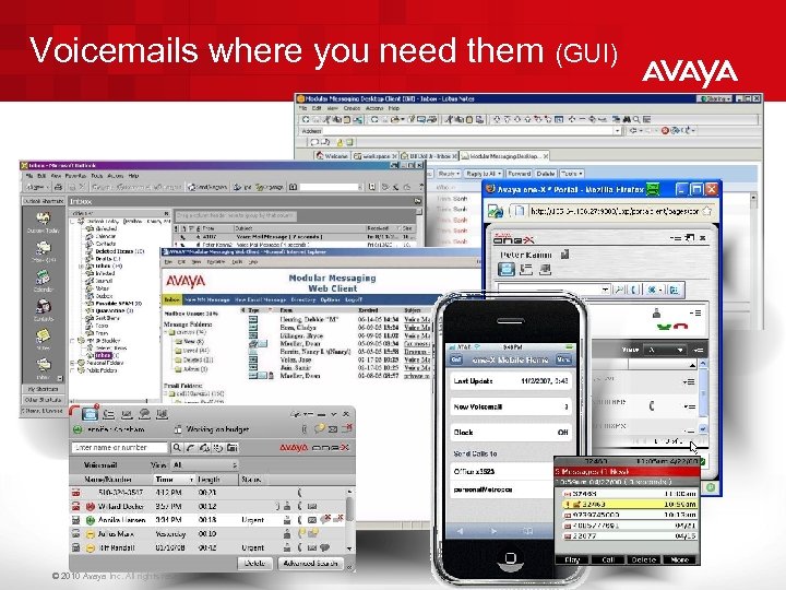 Voicemails where you need them (GUI) © 2010 Avaya Inc. All rights reserved. 