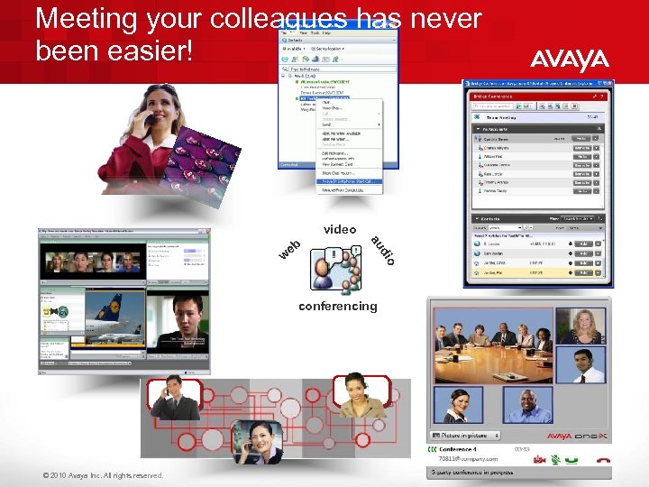 Meeting your colleagues has never been easier! video conferencing © 2010 Avaya Inc. All