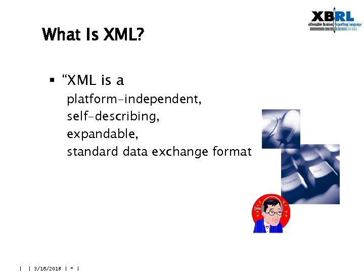 What Is XML? § “XML is a platform-independent, self-describing, expandable, standard data exchange format