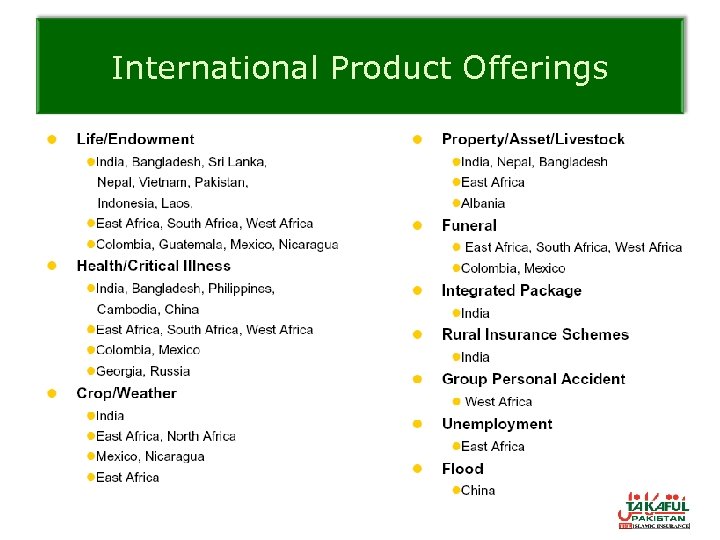 International Product Offerings 