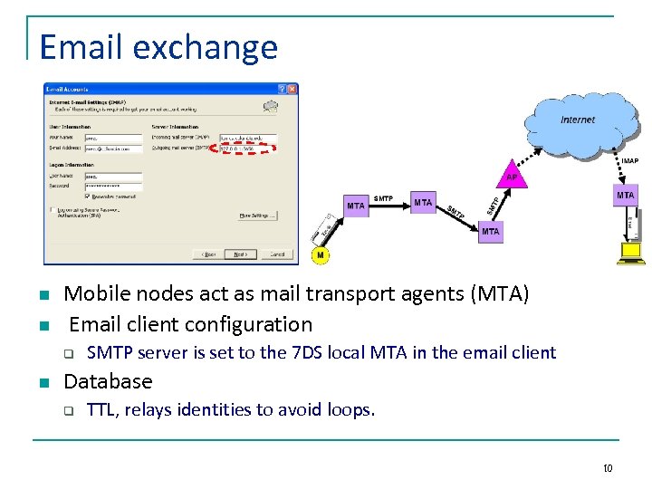 Email exchange n n Mobile nodes act as mail transport agents (MTA) Email client
