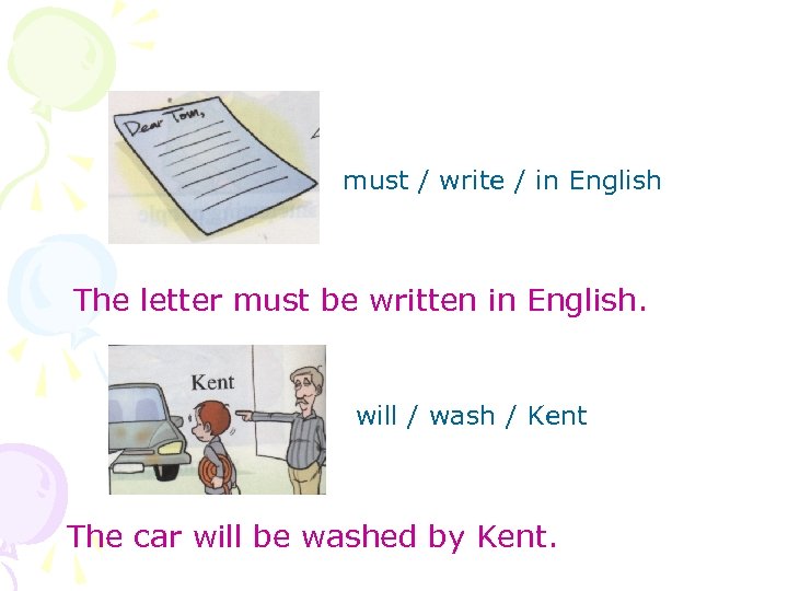 must / write / in English The letter must be written in English. will