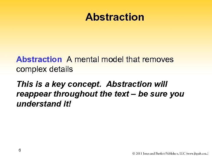 Abstraction A mental model that removes complex details This is a key concept. Abstraction