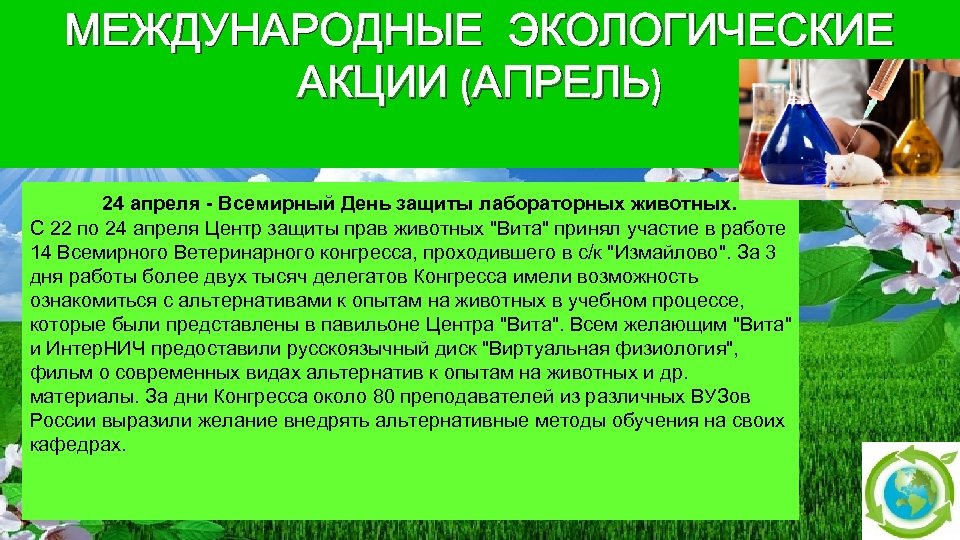 Международные экологические. Всемирный день защиты лабораторных животных. 24 Апреля день защиты лабораторных животных. 24 Апреля - Всемирный день защиты лабораторных животных (с 1979 г.). Международные экологические акции апрель.