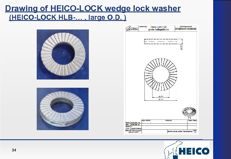 Drawing of HEICO-LOCK wedge lock washer (HEICO-LOCK HLB-… , large O. D. ) 24