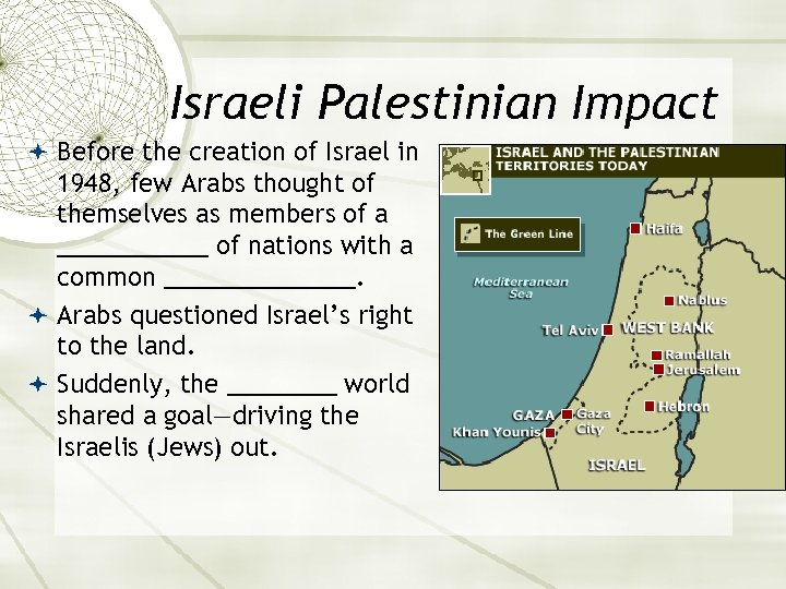 Israeli Palestinian Impact Before the creation of Israel in 1948, few Arabs thought of