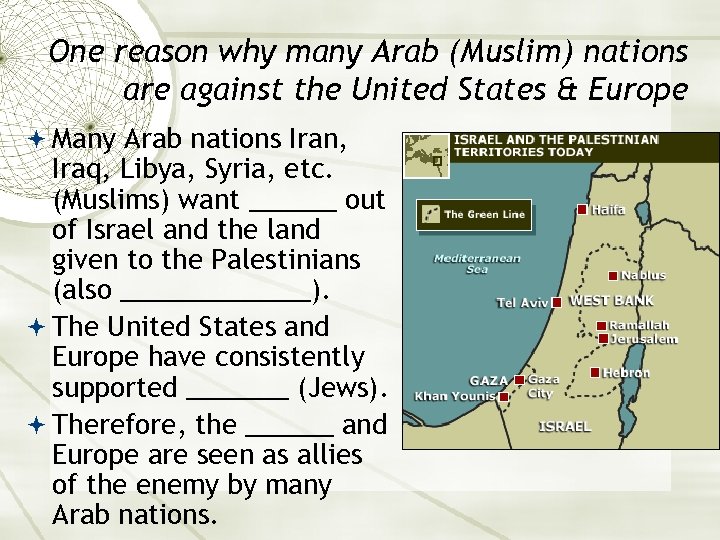 One reason why many Arab (Muslim) nations are against the United States & Europe