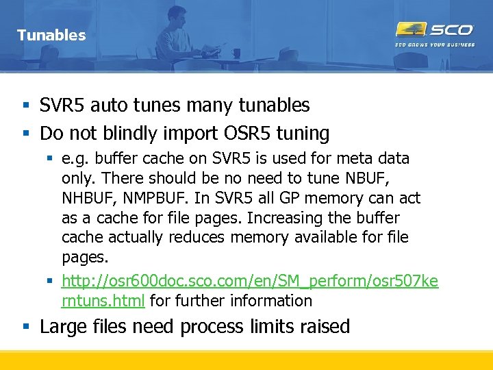 Tunables § SVR 5 auto tunes many tunables § Do not blindly import OSR