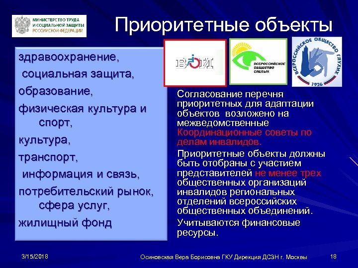Приоритетные объекты здравоохранение, социальная защита, образование, физическая культура и спорт, культура, транспорт, информация и