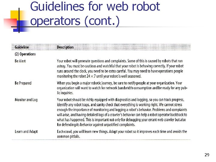 Guidelines for web robot operators (cont. ) 29 