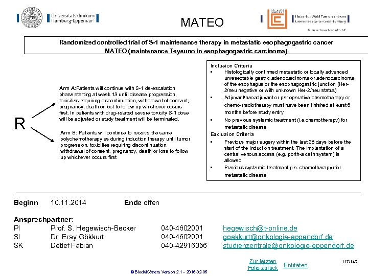 MATEO Randomized controlled trial of S-1 maintenance therapy in metastatic esophagogastric cancer MATEO (maintenance